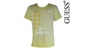 GUESS - T SHIRT COL ROND EFFET DEVALE JAUNE