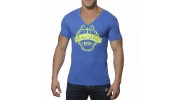  ES TS044  T-SHIRT BLEU ROYAL NEON PRINT COL V COTON AJOURE