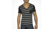 T-SHIRT STRIPES NOIR COL V EN VISCOSE TS189 - ES COLLECTION