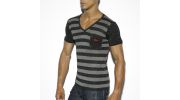 T-SHIRT STRIPES NOIR COL V EN VISCOSE TS189 - ES COLLECTION