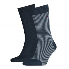 CHAUSSETTE PACK 2 PAIRES GRIS BLEU PETITES RAYURES - TOMMY