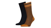 LOT DE 2 CHAUSSETTES BASKET KNIT SOCK UNIS ET A MOTIF NOIR ET ORANGE - TOMMY