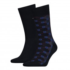 LOT DE 2 CHAUSSETTES BIRDEYE SOCK UNI ET A MOTIF NOIR ET BLEU - TOMMY