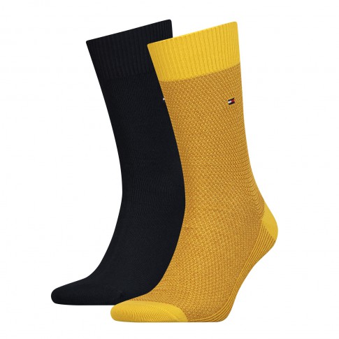 LOT DE 2 PAIRES DE CHAUSSETTES IRREGULAR, UNI ET TEXTURÉ NOIR ET JAUNE - TOMMY