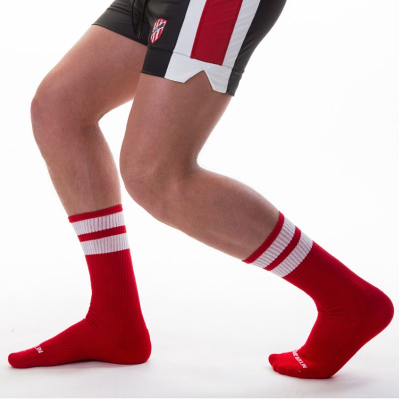 Chaussettes hautes gym rouge et blanche - barcode ...