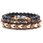 LOT DE 2 BRACELETS PIERRE+TRESSE NOIR/MARRON - MENGENERATION