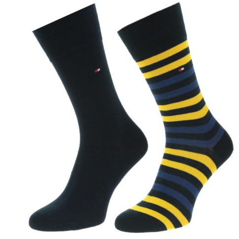 CHAUSSETTE PACK 2 PAIRES UNI ET A RAYURES NOIR/JAUNE - TOMMY