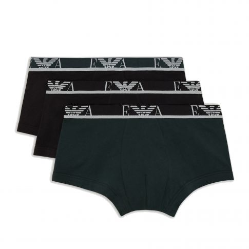 LOT DE 3 BOXERS NOIR/VERT FONCE - STRETCH COTON - EMPORIO ARMANI 