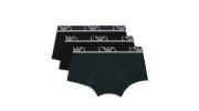 LOT DE 3 BOXERS NOIR/VERT FONCE - STRETCH COTON - EMPORIO ARMANI 