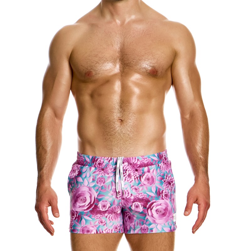 SHORT DE BAIN COURT ORIGAMI A FLEURS ROSES FS2431 - MODUS VIVENDI