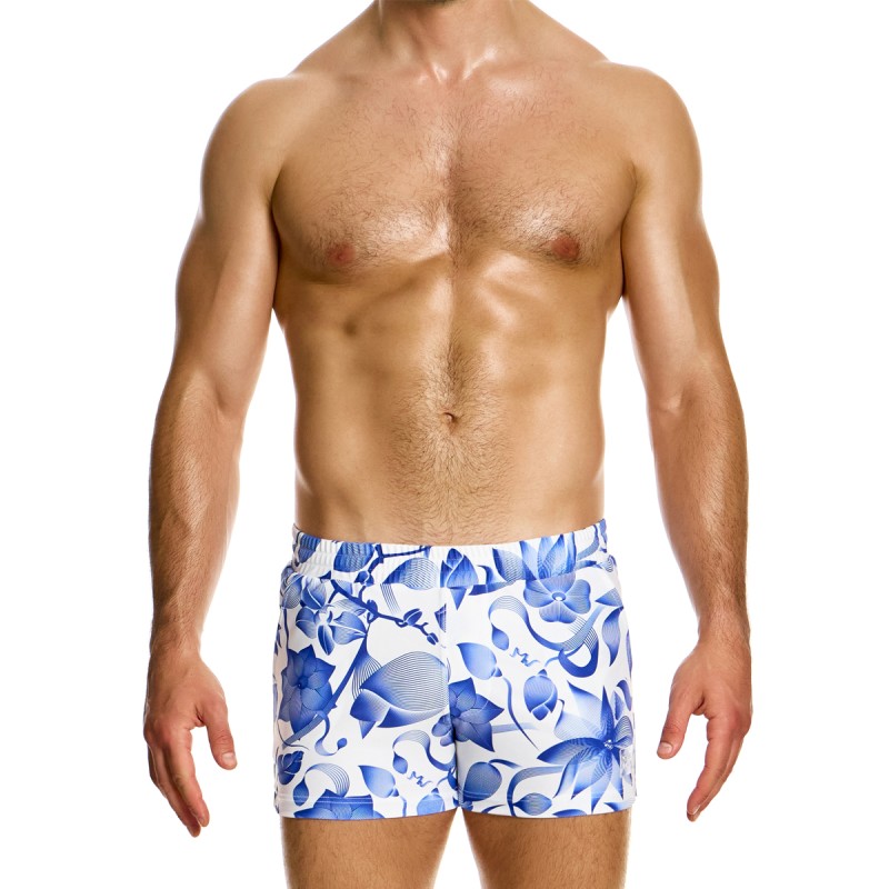 SHORT DE BAIN COURT ORIGAMI A FLEURS BLEUES GS2431 - MODUS VIVENDI