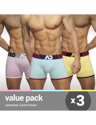 PACK DE 3 BOXERS LONGS SEAMLESS ROSE/JAUNE/BLEU AD1273P - ADDICTED